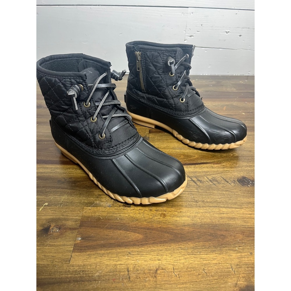 Nautica Dorsay Womens Duck Boots Black Quilted Side Zip Ankle Rain Boots Size 6
